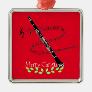 Ornamento De Metal Feliz Natal Clarinet