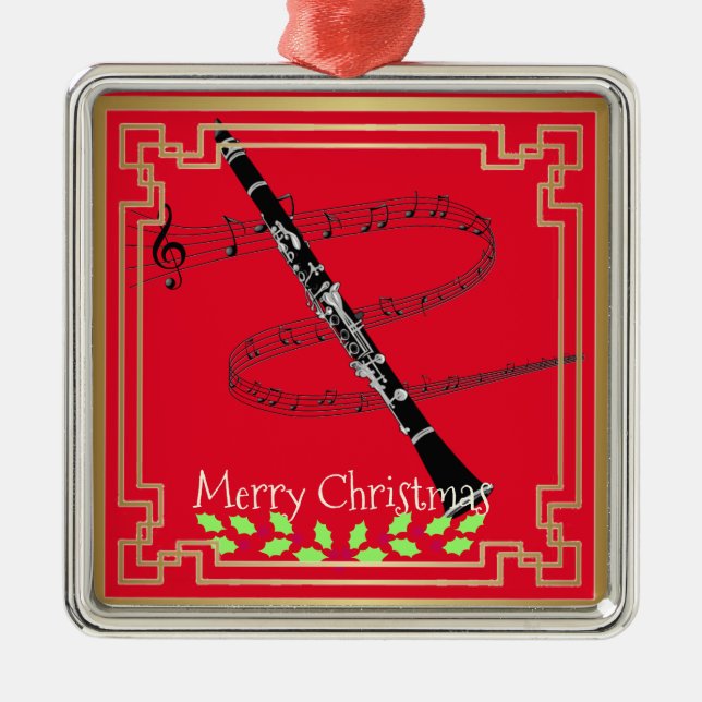 Ornamento De Metal Feliz Natal Clarinet (Frente)