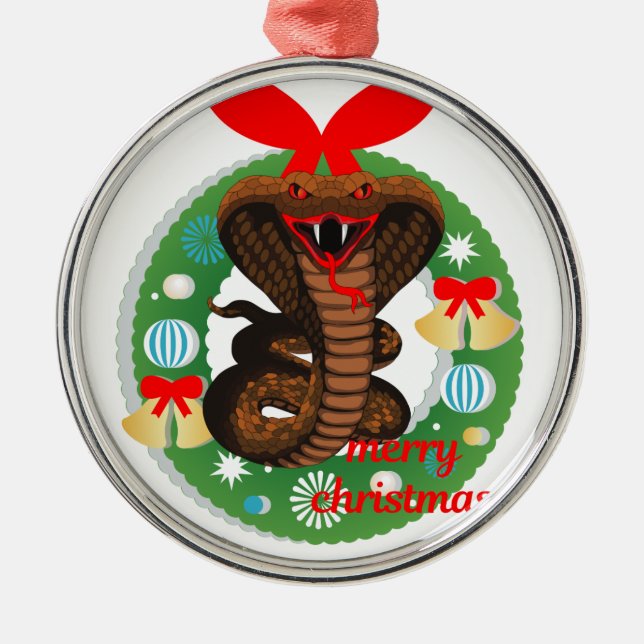 Ornamento De Metal Feliz natal cobra cobra (Frente)