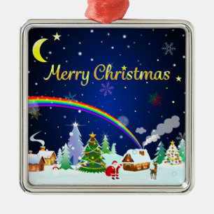 Ornamento De Metal Feliz Natal com Crescent Moon