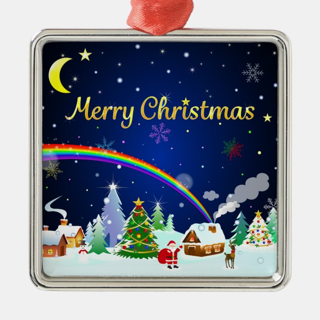 Ornamento De Metal Feliz Natal com Crescent Moon (Frente)