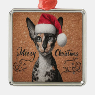 Ornamento De Metal Feliz Natal Cornish rex Cat, Gatinho de Papais noe