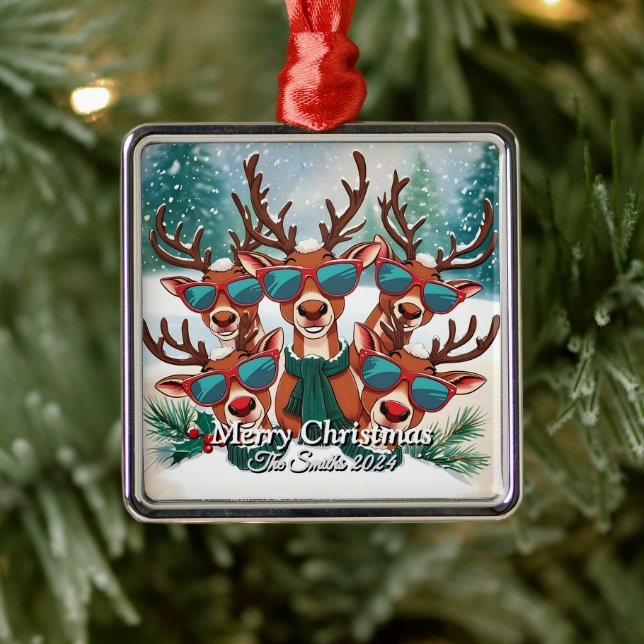 Ornamento De Metal Feliz Natal da família moderna (Árvore)