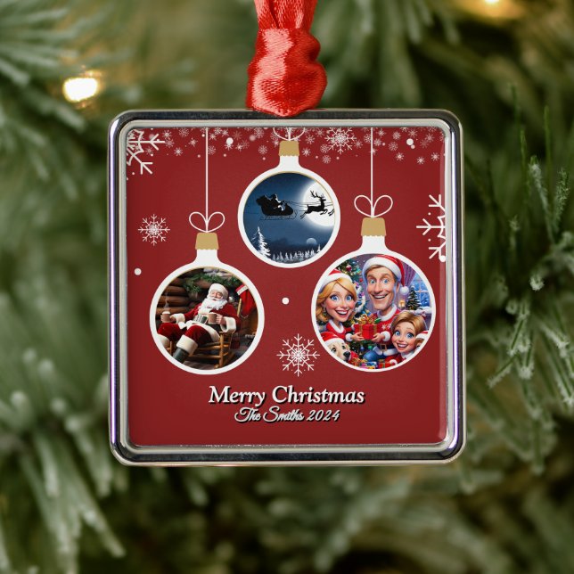 Ornamento De Metal Feliz Natal da família moderna (Árvore)