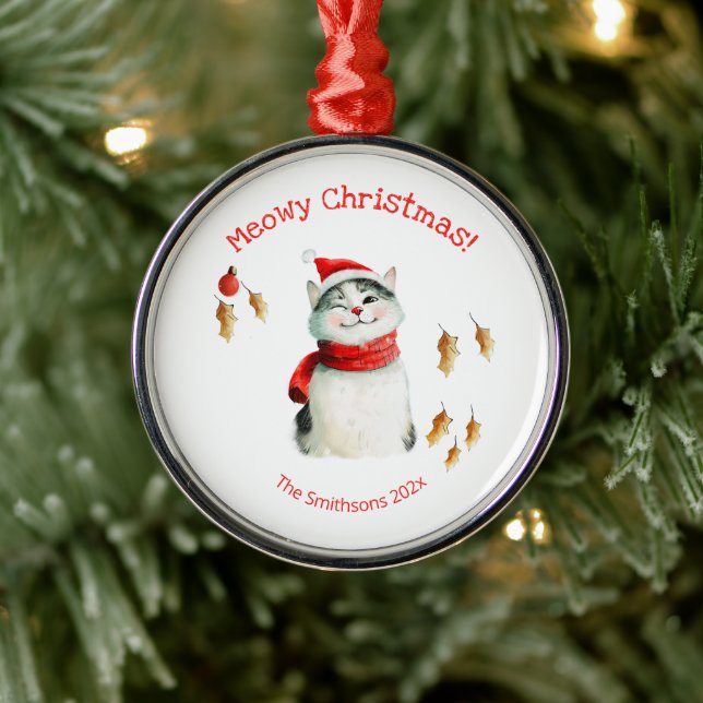 Ornamento De Metal Feliz Natal de Gato (Árvore)