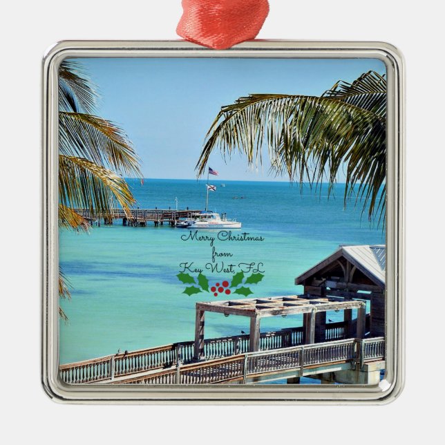 Ornamento De Metal Feliz Natal de Key West, FL (Frente)