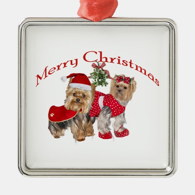 Ornamento De Metal Feliz Natal de Yorkie (Frente)