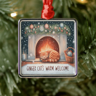 Ornamento De Metal Feliz Natal do Ginger Cat