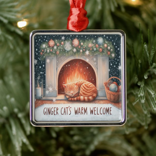Ornamento De Metal Feliz Natal do Ginger Cat (Árvore)