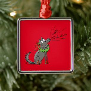 Ornamento De Metal Feliz Natal do Lobo Engraçado Feriado
