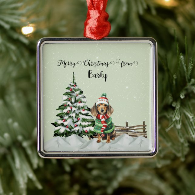 Ornamento De Metal Feliz Natal do Nome do Cão (Árvore)