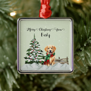 Ornamento De Metal Feliz Natal do Nome do Cão