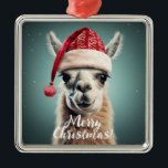 Ornamento De Metal Feliz Natal Engraçado, Cute Lllama Alpaca Santa Ha<br><div class="desc">Feliz Natal Engraçado Fofo Llama Alpaca Santa Hat Animais de Férias</div>