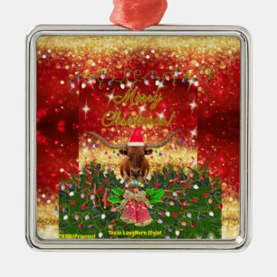 Ornamento De Metal FELIZ NATAL! Estilo Texas LongHorn!