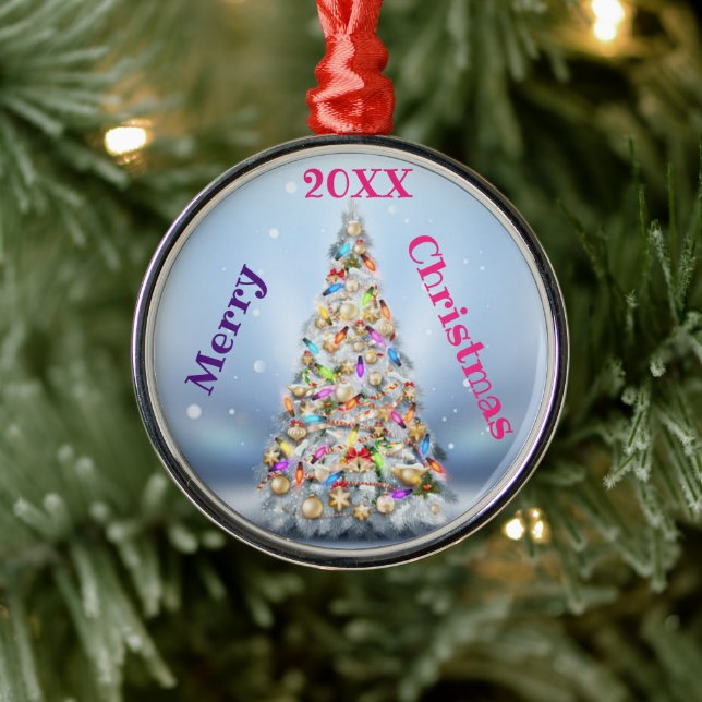 Ornamento De Metal Feliz Natal Família e Primeiro (Árvore)