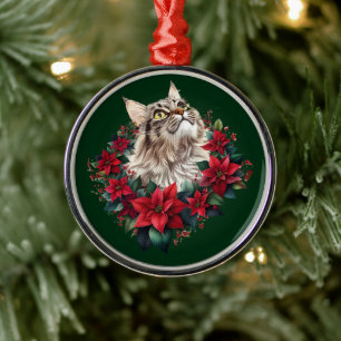 Ornamento De Metal Feliz Natal Gato Maine Coon