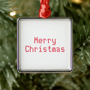 Ornamento De Metal "Feliz Natal", letras vermelhas, fundo branco