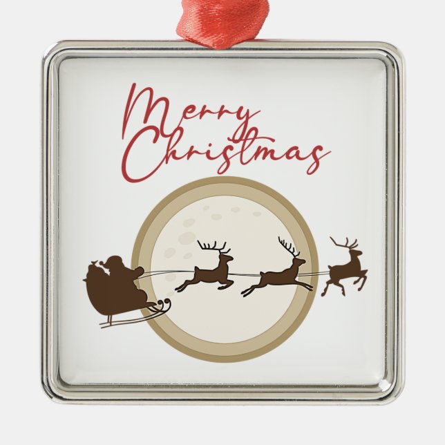 Ornamento De Metal Feliz Natal Papais noeis Sleigh Deer (Frente)