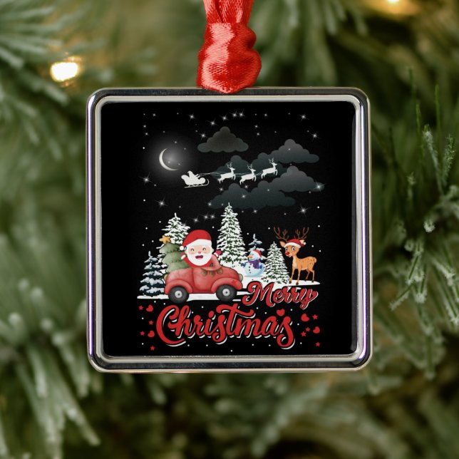 Ornamento De Metal Feliz Natal Papais noeis Vermelhos Presentes de Ca (Árvore)