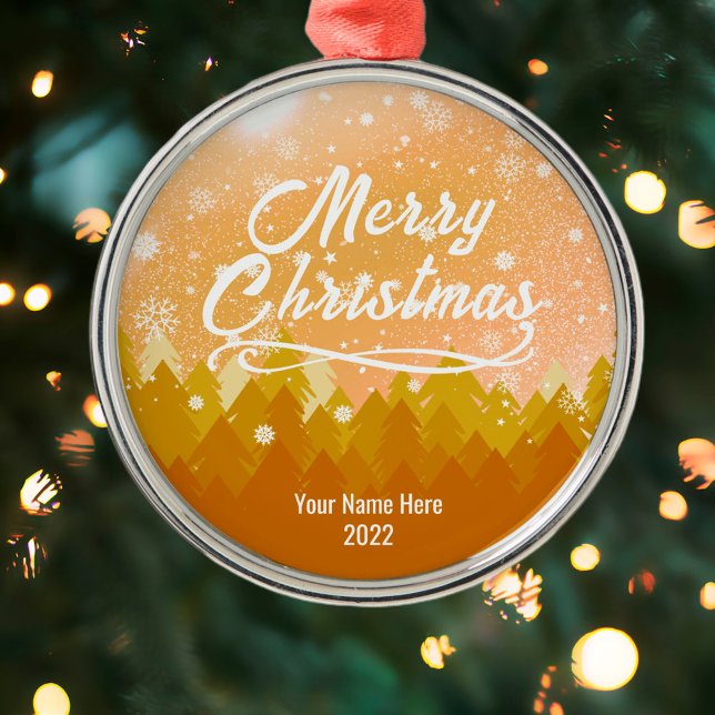 Ornamento De Metal Feliz Natal para a Floresta Pacífica de Neve Ouro  (Criador carregado)