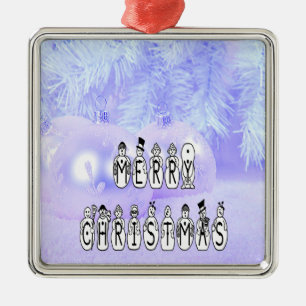 Ornamento De Metal Feliz Natal Pessoas de neve, neve azul