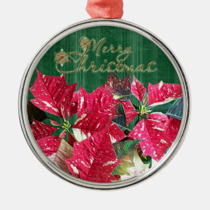 Ornamento De Metal Feliz Natal Poinsettia Premium Ornament