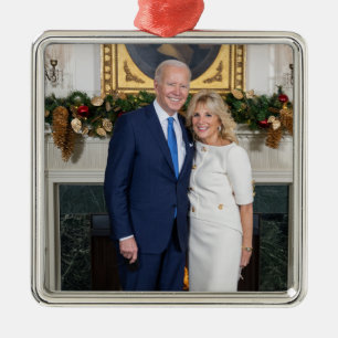 Ornamento De Metal Feliz Natal, Presidente Joe Biden e rua Lady