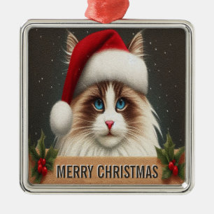Ornamento De Metal Feliz Natal Ragdoll Cat, Papais noeis Xmas Ragdoll