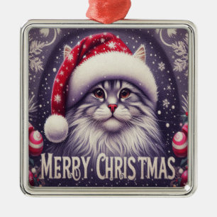 Ornamento De Metal Feliz Natal Siberiano Gato, Papais noeis Xmas Kitt