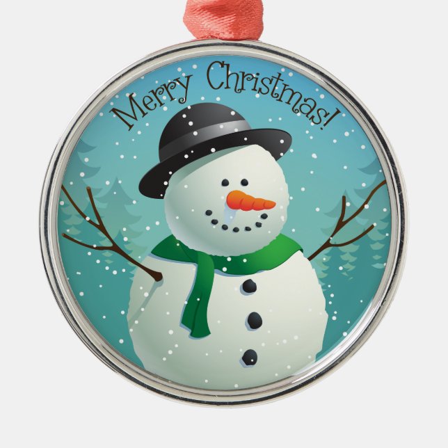 Ornamento De Metal Feliz Natal Snowman (Frente)