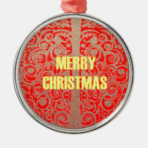 Ornamento De Metal Feliz Ouro de Natal Red Snow Hearts