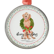 Feliz Ouro de Natal Retriever Dog Wreath Holly