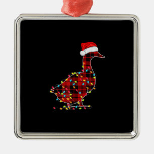 Ornamento De Metal Feliz Pato de Natal Xadrez Vermelha