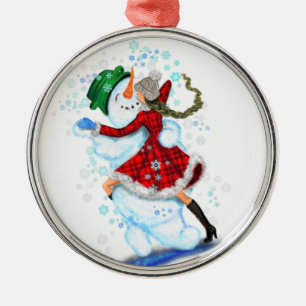 Ornamento De Metal Feliz Snowman e Girl Dance Tango Festa de Natal