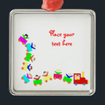 Ornamento De Metal Feliz trem infantil<br><div class="desc">Treinar cheio de crianças felizes. Espaço de cópia grande. Perfeito como cartão ou convite para festas e aniversários. Felicidade,  amizade,  conceito de alegria.</div>