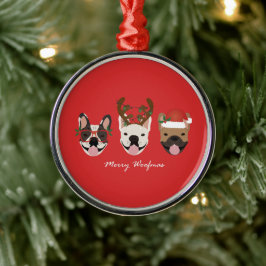 Ornamento De Metal Feliz Woofmas Bolsas Francesas Cabeças de Natal