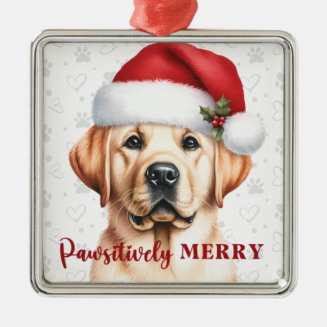 Ornamento De Metal Feliz Yellow Labrador Retriever Dog Natal (Frente)