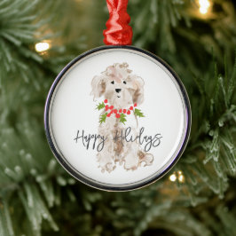 Ornamento De Metal Felizes Férias Cockapoo Cão Festivo