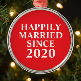 Ornamento De Metal Felizmente Casados Desde Casais Personalizados