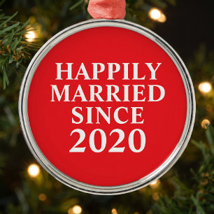 Ornamento De Metal Felizmente Casados Desde Casais Personalizados
