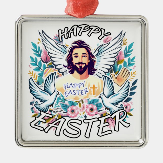 Ornamento De Metal Felz pascoa com Jesus (Frente)
