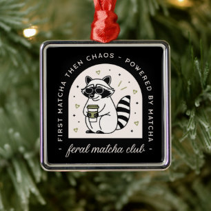 Ornamento De Metal Feral matcha clube engraçado raccoon selvagem lega