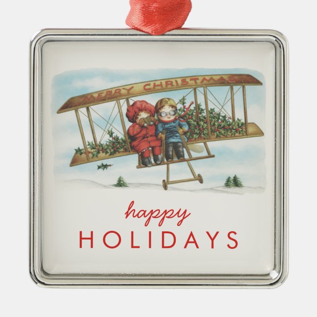 Ornamento De Metal Feriado bonito do avião dos miúdos do azevinho do (Frente)