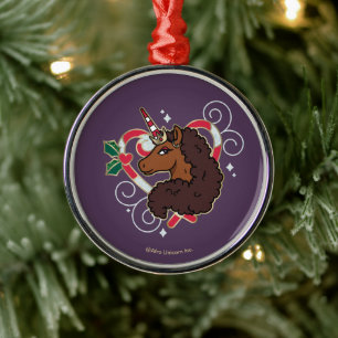 Ornamento De Metal Feriado Cardíaco do Carneiro Afro Unicorn Candy