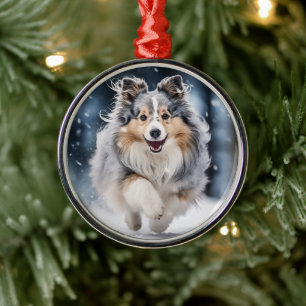 Ornamento De Metal Feriado da Sheltie Blue Merle