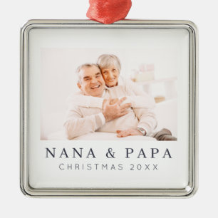Ornamento De Metal Feriado de Foto Personalizada da Vovó Moderna e Si