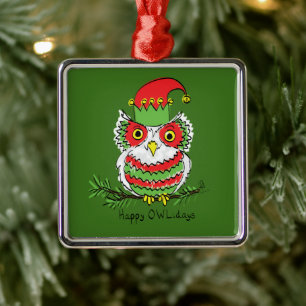 Ornamento De Metal Feriado de Natal da Coruja Engraçado