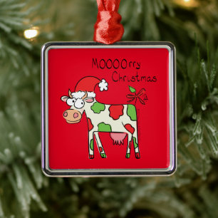 Ornamento De Metal Feriado de Natal do Cartoon Engraçado de Vaca
