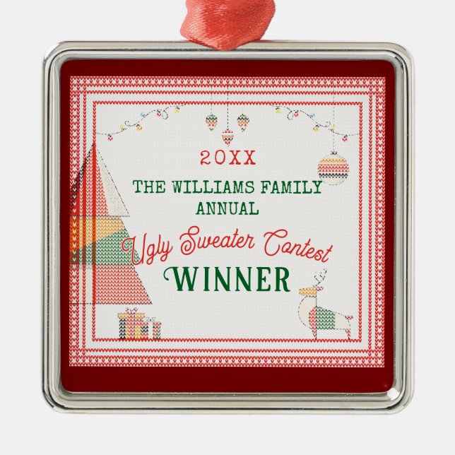 Ornamento De Metal Feriado de Natal Ugly Sweater (Frente)
