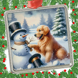 Ornamento De Metal Feriado de ouro Retriever Natal Snowman